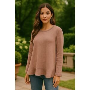 Easle Knit Pullover Sweater XL Round Neck Ruffle Hem Boho Fairy Cottage Cozy